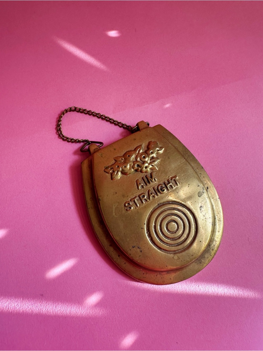 Vintage Brass 'Aim Straight' Toilet Seat Target Wall Hanging Decor